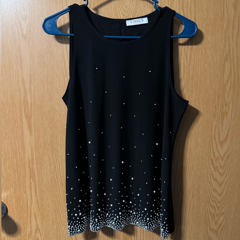 CHAUS Black Sleeveless Top with beaded embellishments